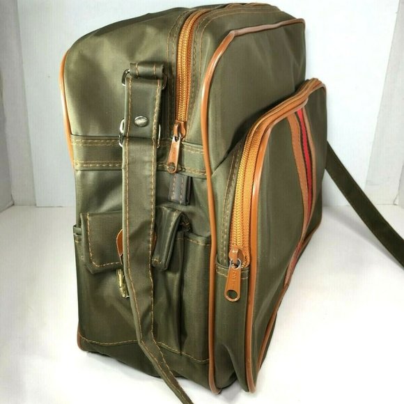 Mr Roberts RARE Vtg Olive Green CarryOn Travel Bag - Picture 4 of 12